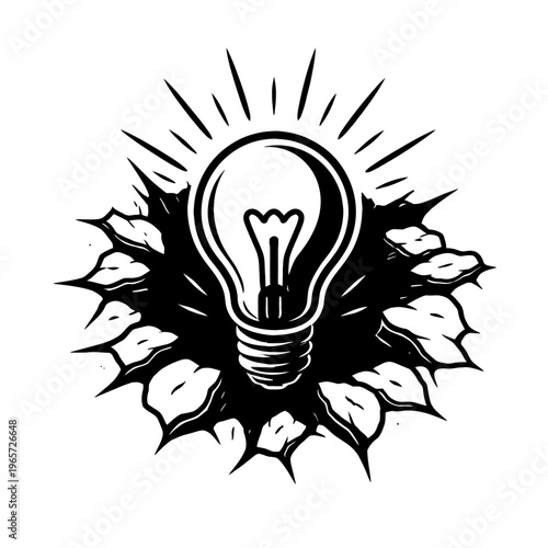 Creative idea light bulb exploding with innovative thoughts and solutions bursting out