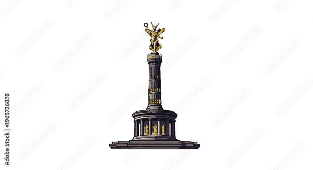Fototapeta premium Pixel art of a towering column topped by a golden winged victory statue