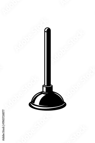 Black and white illustration of a plunger on a white background for plumbing and toilet maintenance concepts