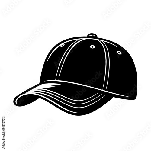 Black baseball cap with white outline on a white background