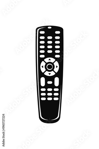 Black and white illustration of a remote control device for television or other electronic equipment