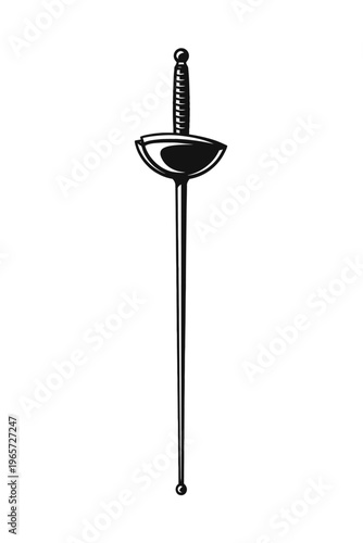 a black and white image of a rapier with a cup hilt and long slender blade for fencing or historical reenactment