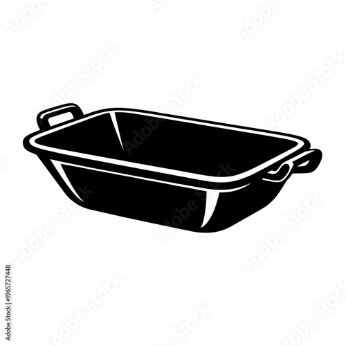 Black rectangular cooking dish with handles on both sides for easy lifting and serving