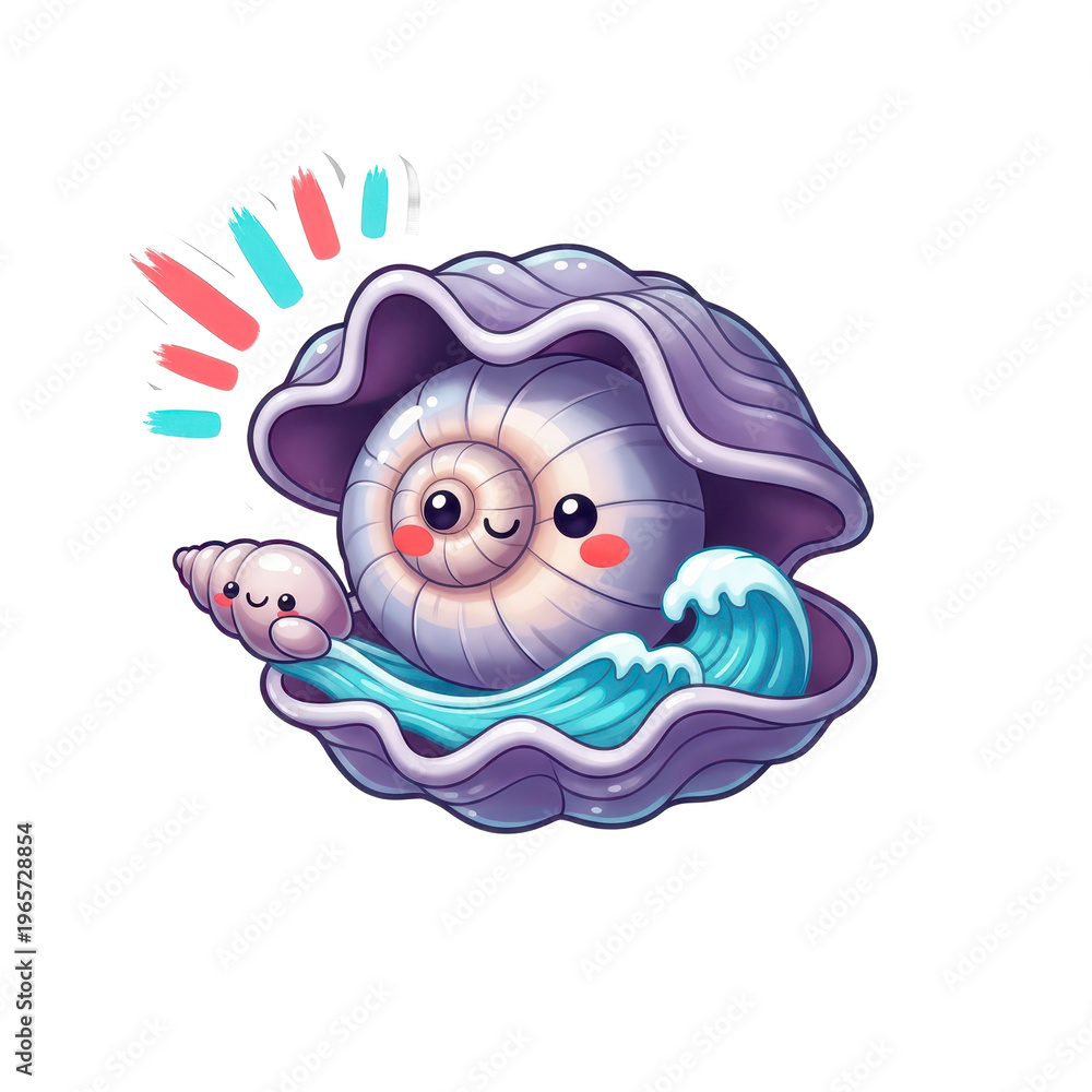 Obraz premium Friendly clam pearl with waving sea water