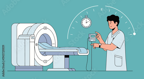 Doctor operating MRI machine, medical imaging, patient care, healthcare technology, diagnostic scan