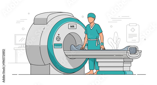 Doctor Operating MRI Machine for Patient Scan in Medical Clinic