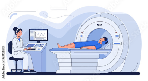 Doctor Operating MRI Scanner for Patient in Medical Examination Room