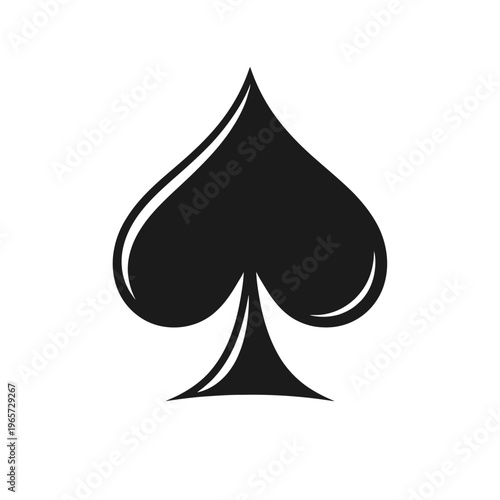 Black spade suit symbol from playing cards on white background