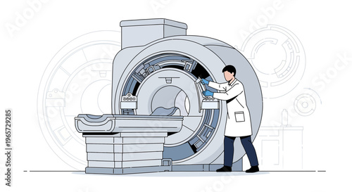 Doctor operating MRI scanner, medical technology, diagnostic imaging, healthcare innovation