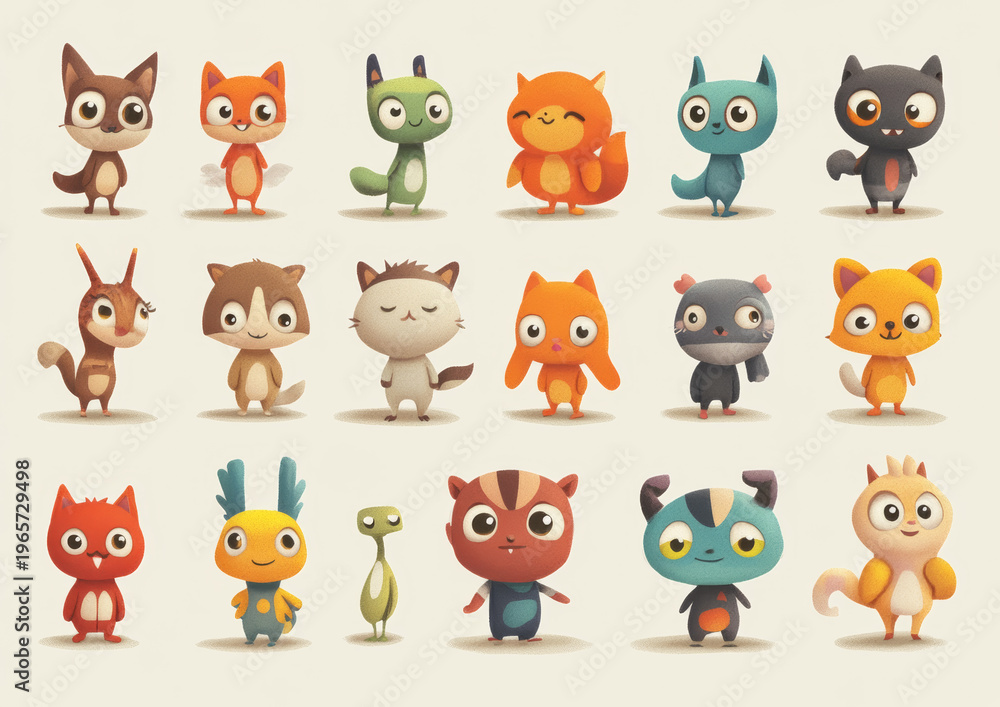 Fototapeta premium Colorful cartoon animal characters standing together.