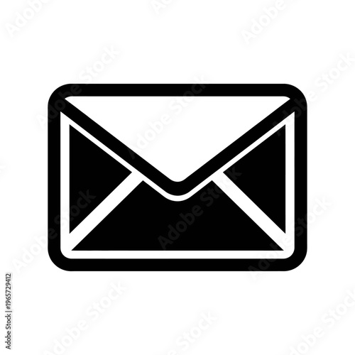 Black and white icon of a closed envelope on a white background, symbolizing mail or messaging