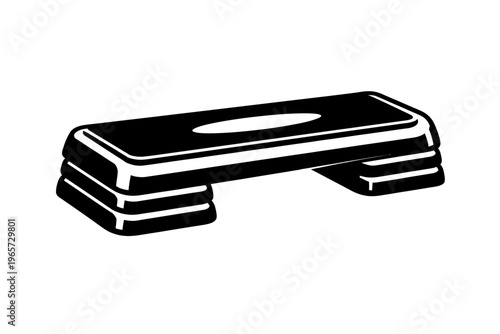 Black aerobic step platform for fitness and exercise on white background