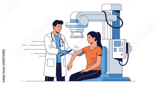 Doctor Performing Medical Scan on Patient's Arm in Modern Clinic