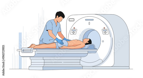 Doctor Performing MRI Scan on Patient in Medical Examination Room