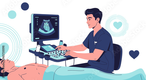 Doctor Performing Ultrasound Examination on Patient for Medical Diagnosis