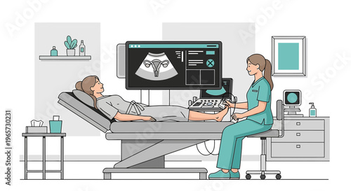 Doctor Performing Ultrasound Examination on Patient in Medical Clinic