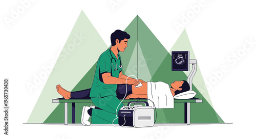 Doctor Performing Ultrasound Examination on Patient Lying on Medical Bed, Medical Technology