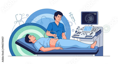 Doctor Performing Ultrasound Examination on Patient Lying on Medical Bed