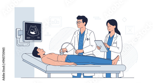 Doctor Performing Ultrasound Examination on Patient Lying on Medical Bed