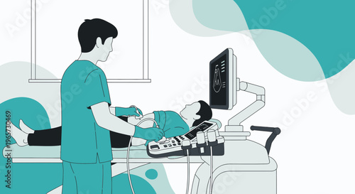 Doctor Performing Ultrasound Examination on Patient Lying on Medical Bed
