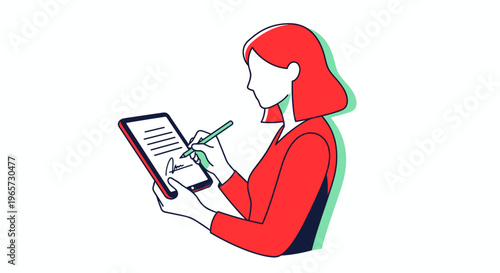 Woman signing digital document on tablet with stylus