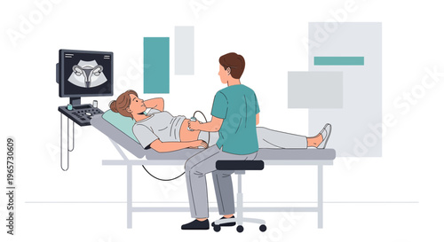 Doctor Performing Ultrasound Examination on Pregnant Woman in Clinic