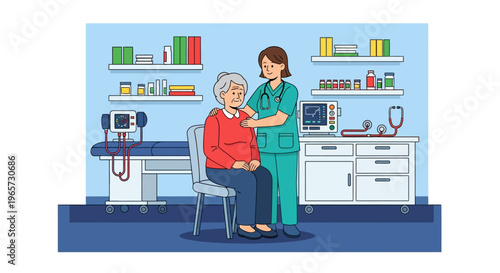 Doctor Comforting Elderly Patient in Treatment Room