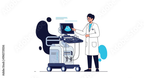 Doctor performing ultrasound examination with modern medical equipment in clinic