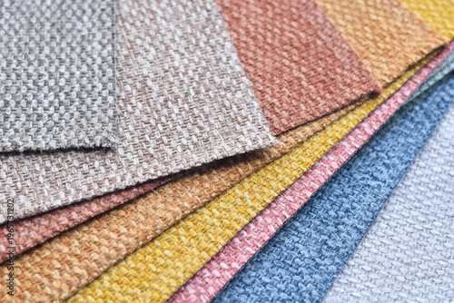 Samples of brightly colored fabrics for designers.