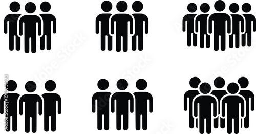 Silhouettes of Groups of People in Different Arrangements, Teamwork, Socializing, Collaboration, and Community Concept