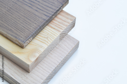 Sample small pieces of softwood for designers close up.