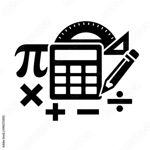 Mathematical calculator icon with pi, pencil, and basic math symbols for education and calculation concepts