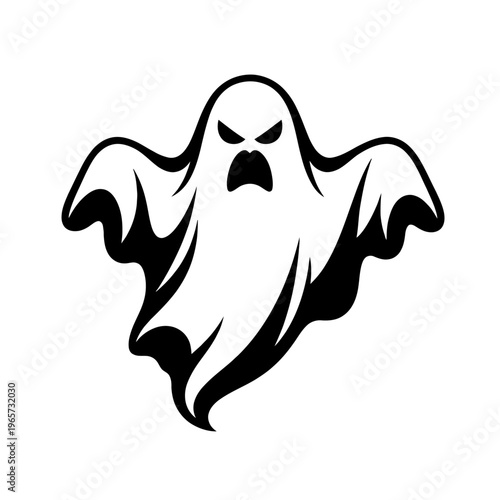 Spooky ghost with angry face on white background for halloween decoration and design