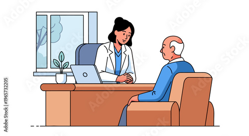 Physician Consulting Elderly Patient in Office