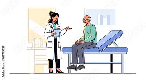 Physician Consulting Senior Man in Modern Clinic