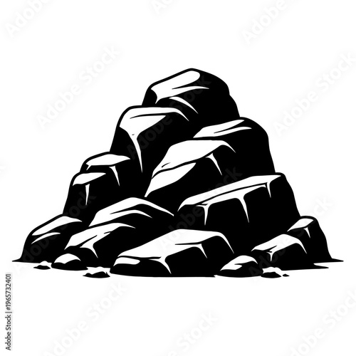 Black and white illustration of a pile of rocks on a plain background