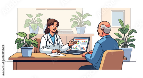 Physician Consulting With Elderly Patient in Clinic
