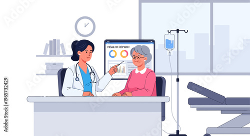 Physician Consulting With Senior Patient in Clinic