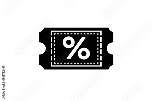 Discount coupon ticket icon with percentage symbol for savings and promotions on white background