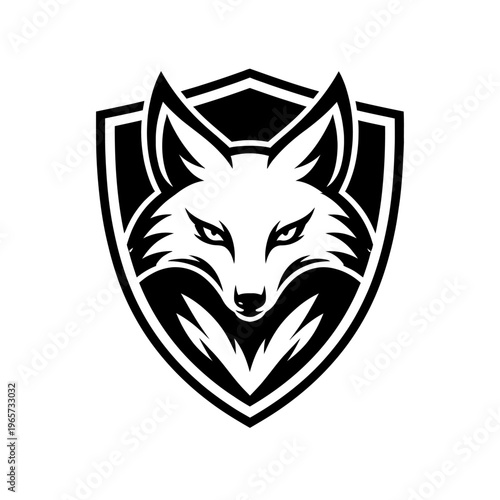 Black and white fox head logo on shield emblem symbol