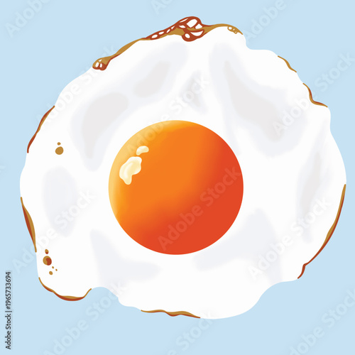 Fried Egg Illustration Top View, Sunny Side Up Vector on Blue Background