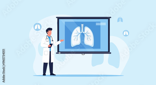 Doctor Presents Lungs X-ray on Screen, Medical Presentation, Healthcare Concept