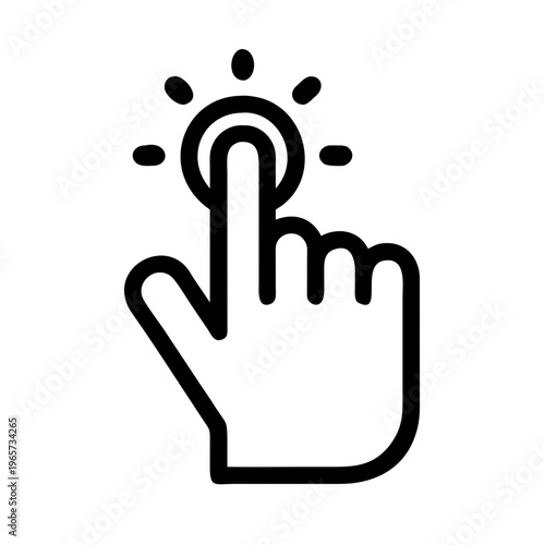 A minimalist vector graphic of a hand clicking a button