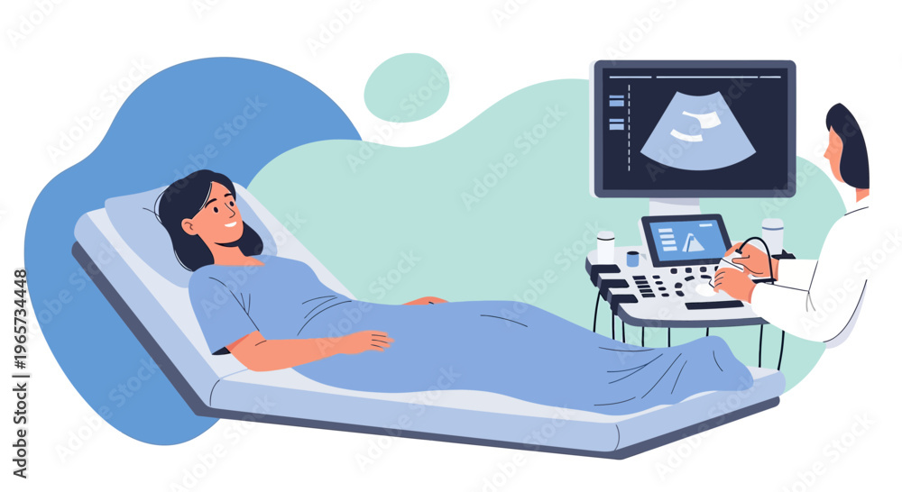 Fototapeta premium Doctor performing ultrasound on pregnant woman, medical examination, healthcare concept