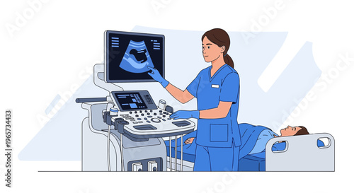Doctor Performing Ultrasound on Pregnant Woman in Clinic