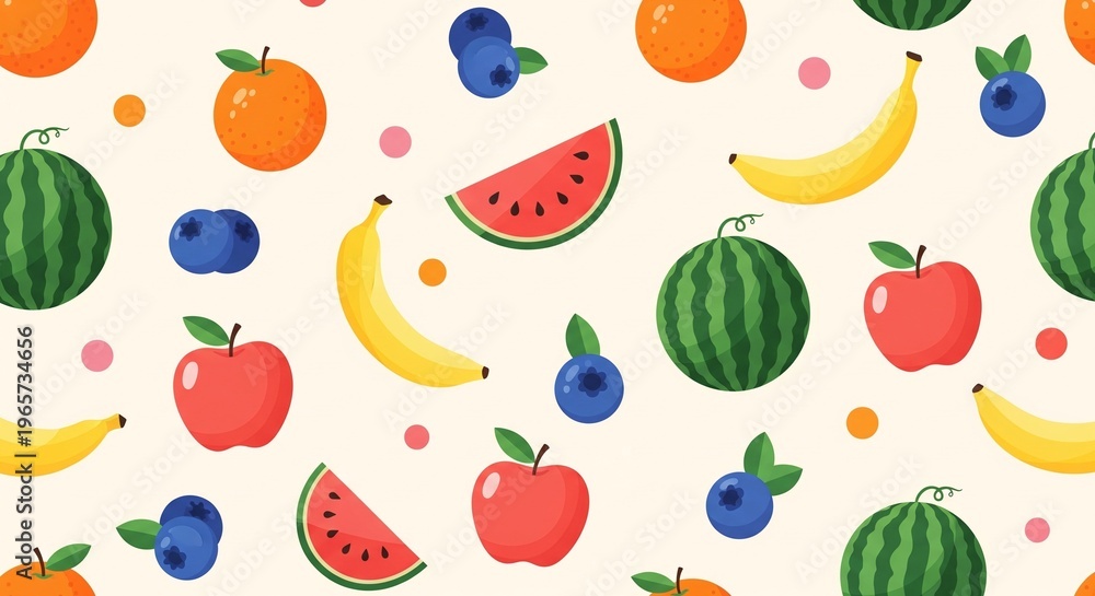 Obraz premium Seamless Fruit Pattern Vector Illustration: Whimsical Summer Food Design for Packaging, Textiles, and Digital Graphics