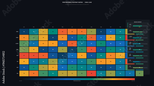 Vector illustration of a colorful heatmap matrix used for data analysis and visual representation of statistical information