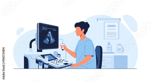 Doctor Performing Ultrasound Scan on Patient in Medical Office