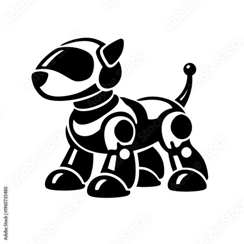 Black and white illustration of a robotic dog with a cute design and futuristic look for technology and innovation concepts