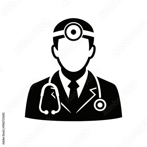 Medical Professional with Stethoscope and Headlight Icon Black Silhouette
